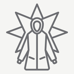 Snowflake wrapped jacket line icon, warm in winter, clothing concept. Vector graphics. Cozy winter outerwear sign with outline style icon for mobile or web © iconqueen