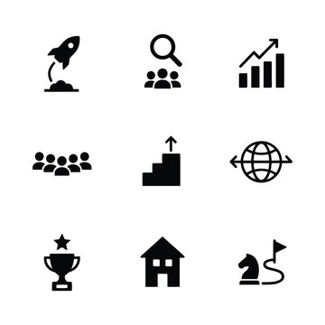Flat design business icons set for global success and teamwork vector illustration