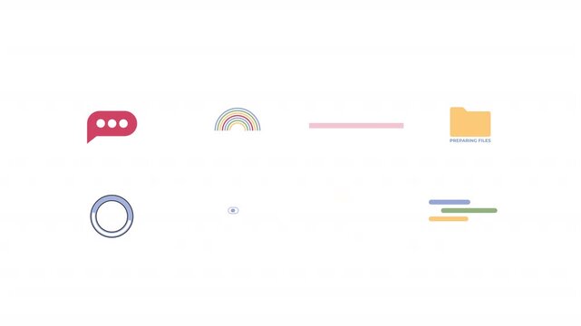 Loading cartoon animation pack. File preparing. Chat bubble. Circular spinner. Progress indicators for digital workflows animated flat 4K video collection isolated on transparent background