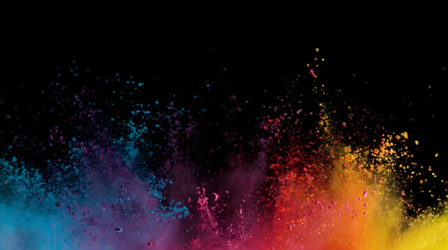 Colorful dust particles creating an abstract background with glowing blue purple orange and yellow clouds
