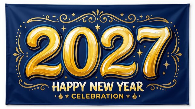 New year 2027 celebration banner with decorative golden text
