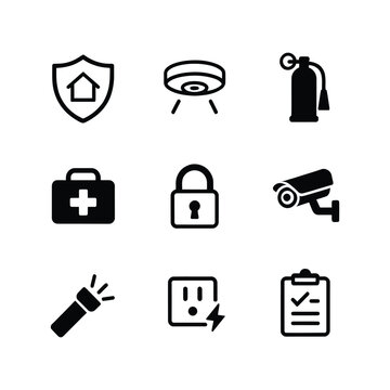 Flat design security icons set for business protection and digital safety solutions