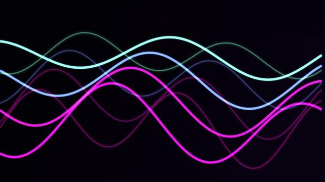 Abstract Neon Wave Lines Moving in a Fluid Motion on a Dark Background