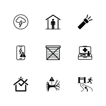 Flat design icons set for home security, safety, and emergency services vector illustration