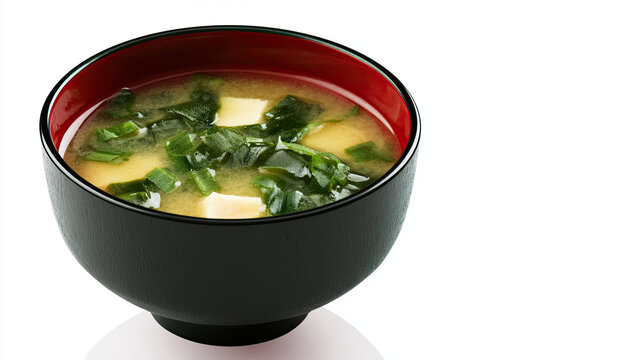 transparent isolated bowl of miso soup on white background