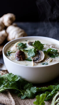 tom kha gai coconut soup in a bowl