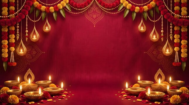 Beautiful festive diwali background featuring traditional decorations and the warm glow of diya lamps for