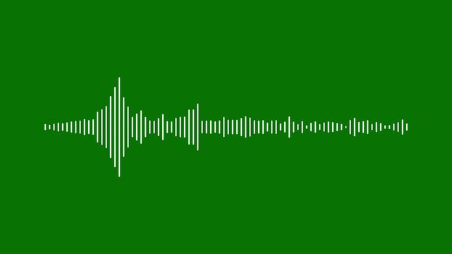 White audio spectrum visualizer with moving sound wave frequencies and animated equalizer patterns on green background. digital music frequency wave, alpha channel transparent background, 4k loop.