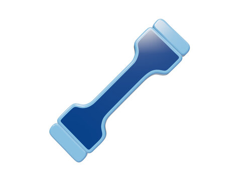 3D rendered dumbbell shaped tensile test specimen icon in blue tones isolated on a transparent background