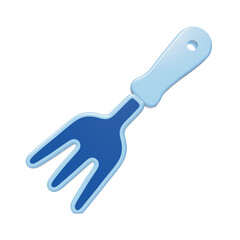 Obraz premium 3D rendered handheld garden cultivator tool with blue tines and light blue handle for gardening tasks and yard maintenance isolated on a transparent background