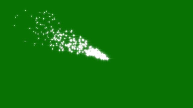 Elegant  lines of magical twinkle doodle stars trail fast motionable burst opposite each other. white glitter effect, doodle stars motion, green screen background, 4k