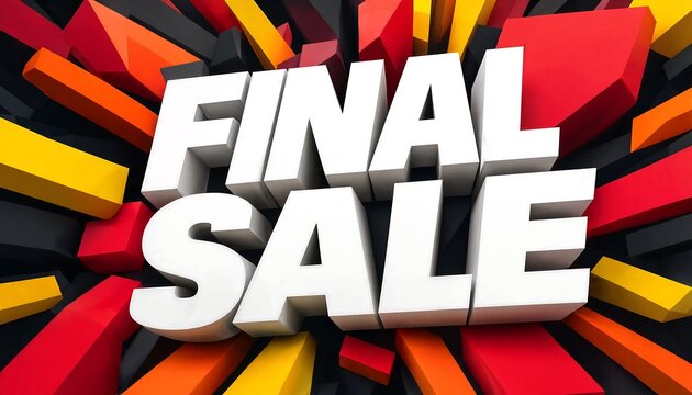 Final sale text with bold 3D white letters on a geometric explosive background 3D typography promotional graphic shopping event discount announcement commerce design red background clearance