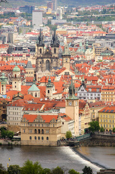 A panoramic view of Prague, Czech Republic, specifically highlighting the cityscape of the Old Town (Star&eacute; Město).