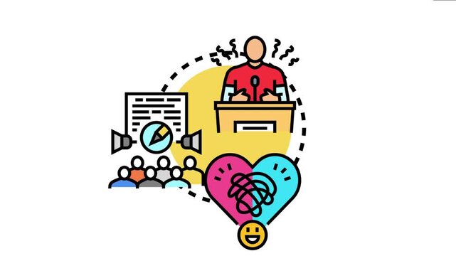 Manipulative rhetoric from a speaker at a podium impacts the audience through persuasive communication, influencing their complex thoughts and emotional responses