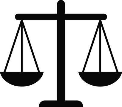 Scale of justice icon representing law and equality in a flat black silhouette style with legal icon court icon balance scale law firm legal system weighing sca