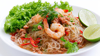 Fototapeta premium yum woon sen glass noodle salad with minced pork