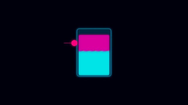 Glowing neon mobile phone screen icon with level indicator slider UI element, vector illustration on dark background