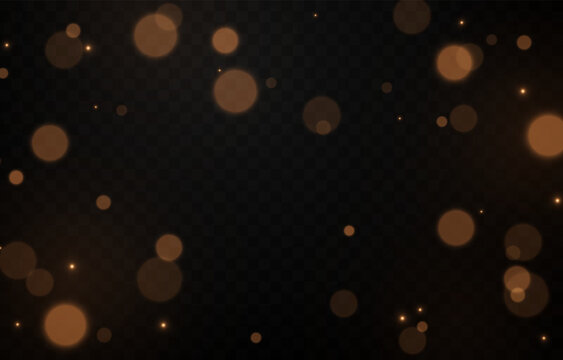 Glowing golden bokeh PNG. Festive background with golden bokeh. Light effect. Abstract design concept.