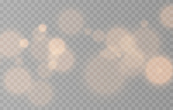 Glowing golden bokeh PNG. Festive background with golden bokeh. Light effect. Abstract design concept.