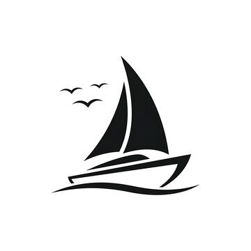 Minimalist vector illustration of a sailboat sailing on ocean waves with birds