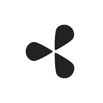 Minimalist graphic design of a black three-petal flower icon on a white background