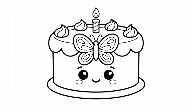 Cute birthday cake with a butterfly topper isolated on white background