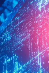 Abstract 3D futuristic technology background with glowing cyber circuit data patterns and crystalline glass blocks © MiaStendal