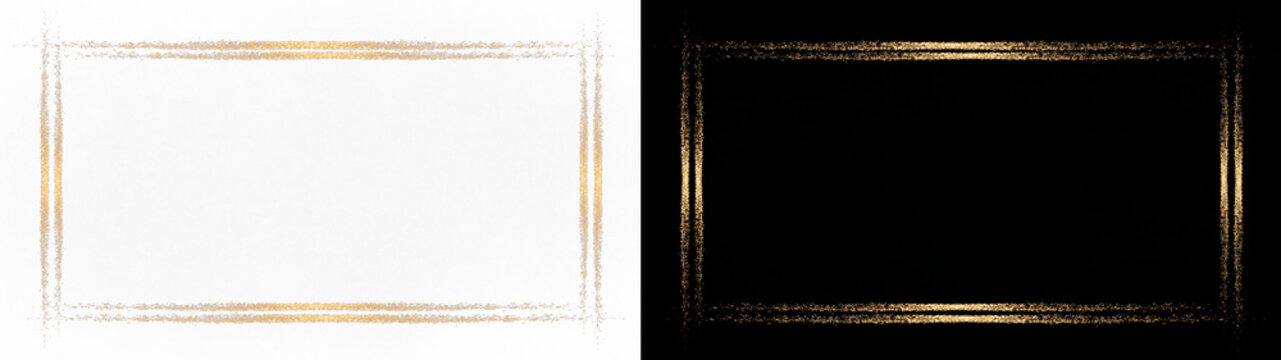 new year's eve celebration party overlay element - rectangle golden sparkle light trail frame border glow decorative effect, isolated on transparent and black background png