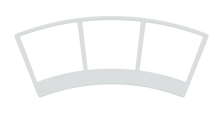 Curved threeframe photo collage template with a textured silver border isolated on transparent background