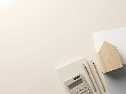 Real estate planning concept with wooden house model and calculator