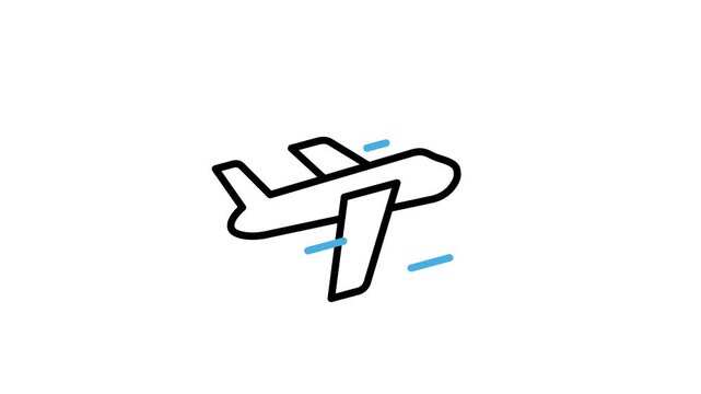 Plane, airplane, aircraft, aeroplane, airline icon animation. Animated flight transportation for travel, journey, trip, vacation, holiday, tour tourism video. Motion graphics with alpha channel