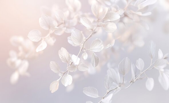 Elegant White Leaves Branch Abstract Background