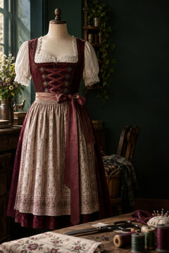 Handcrafted Dirndl in a Dressmaker's Atelier for Oktoberfest