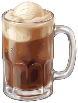 Root Beer Float in a Mug: A refreshing root beer float with creamy vanilla ice cream overflowing a glass mug, creating a classic and indulgent dessert treat.