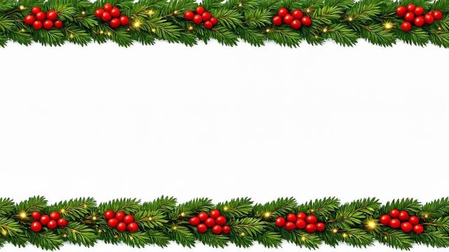 Christmas Frame with Pine Branches and Red Berries