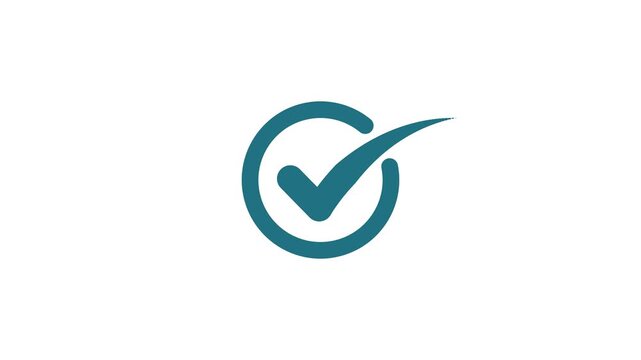 Cyan coolar checkmark animation on white background. tick symbol animation, success approval correct sign intro template 4K motion video.