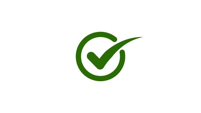 Green checkmark animation on white background. tick symbol animation, success approval correct sign intro template 4K motion video.