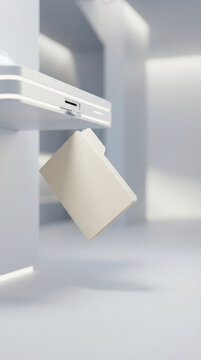 Minimalist white card reader with blank card showing credit report decline in bright modern setting