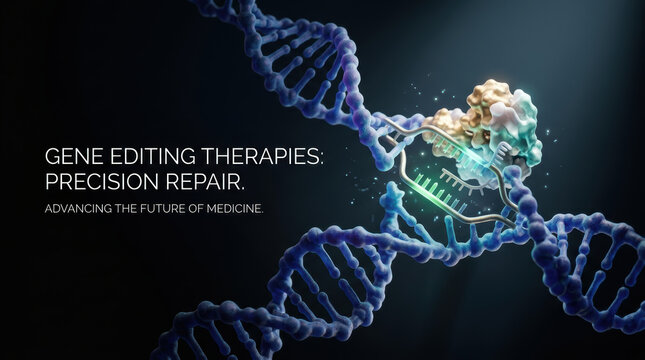 Gene editing therapies enable precision repair through glowing DNA strand and advanced molecular science for future medical research