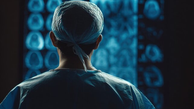 Surgeon Reviewing Brain MRI Scans on Lightbox