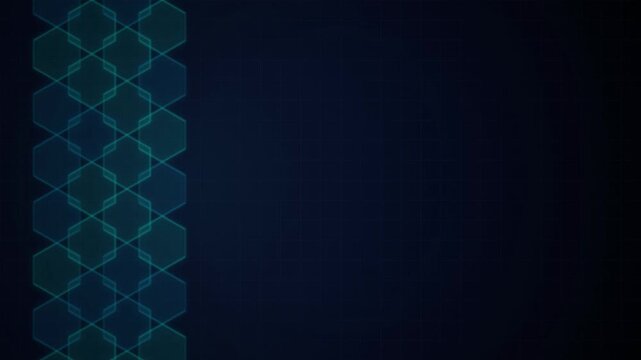 Teal glowing hexagon column seamless loop motion background