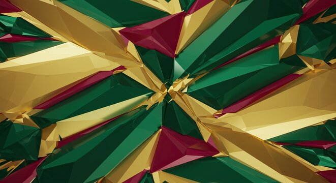 Abstract Polygon Pattern Gold, Green, Burgundy Geometric Design