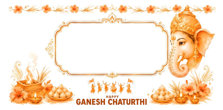 Happy Ganesh Chaturthi - Simple Square Text Frame with Festive Border