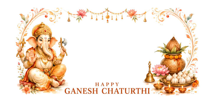 Happy Ganesh Chaturthi - Simple Floral Frame for Festive Wishes