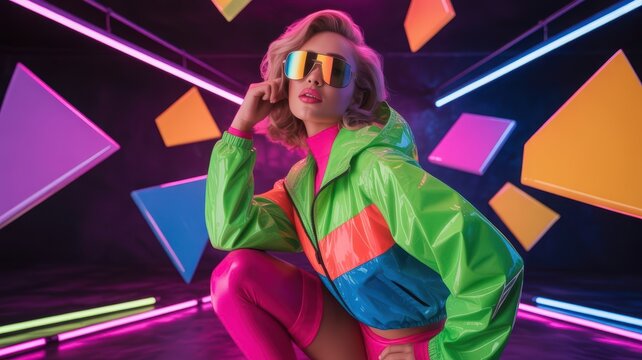 Model in Retro 80s Neon Gear