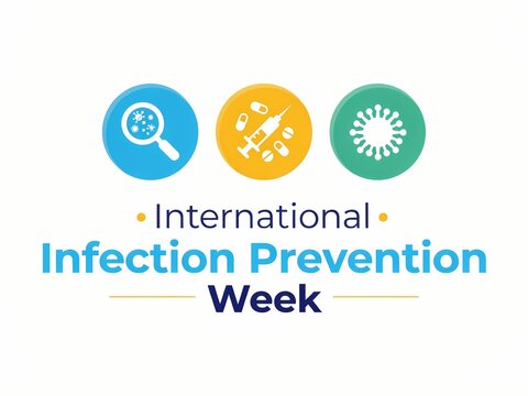 International infection prevention week design with medical icons and text