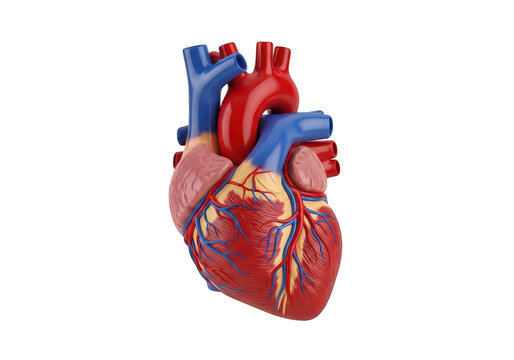 Anatomical heart with vessels is rendered in 3d on transparent background