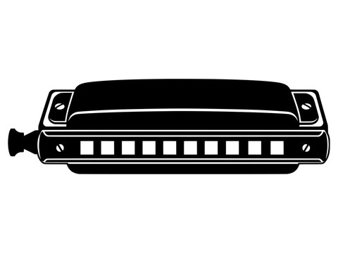 Mouth Organ Harmonica Vector, Blues Music Instrument Graphic