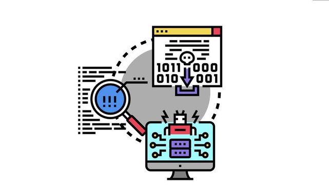 Computer screen showing a bot relaying malicious software, representing a cybersecurity threat, data theft, and hacking through network exploitation