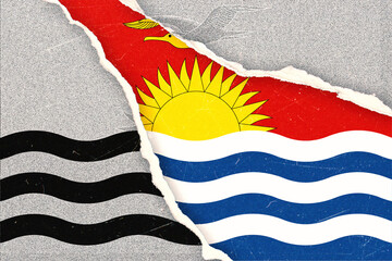 Kiribati Flag Design Revealed Through Ripped Paper Effect with Stylized Ocean Waves and Sun...